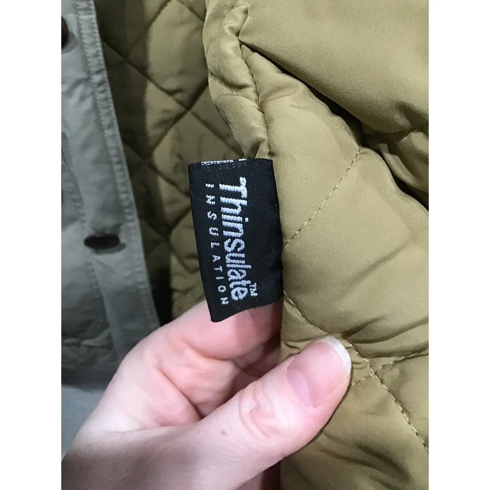 VTG L.L. Bean Green Chore Coat Men's L Quilted Lined Corduroy Collar Barn Jacket